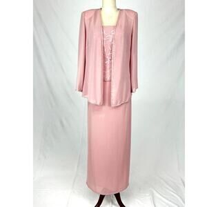Chicas C9451 Dress Set Maxi Gown Jacket Women Medium Rose Formal Elegant NWT